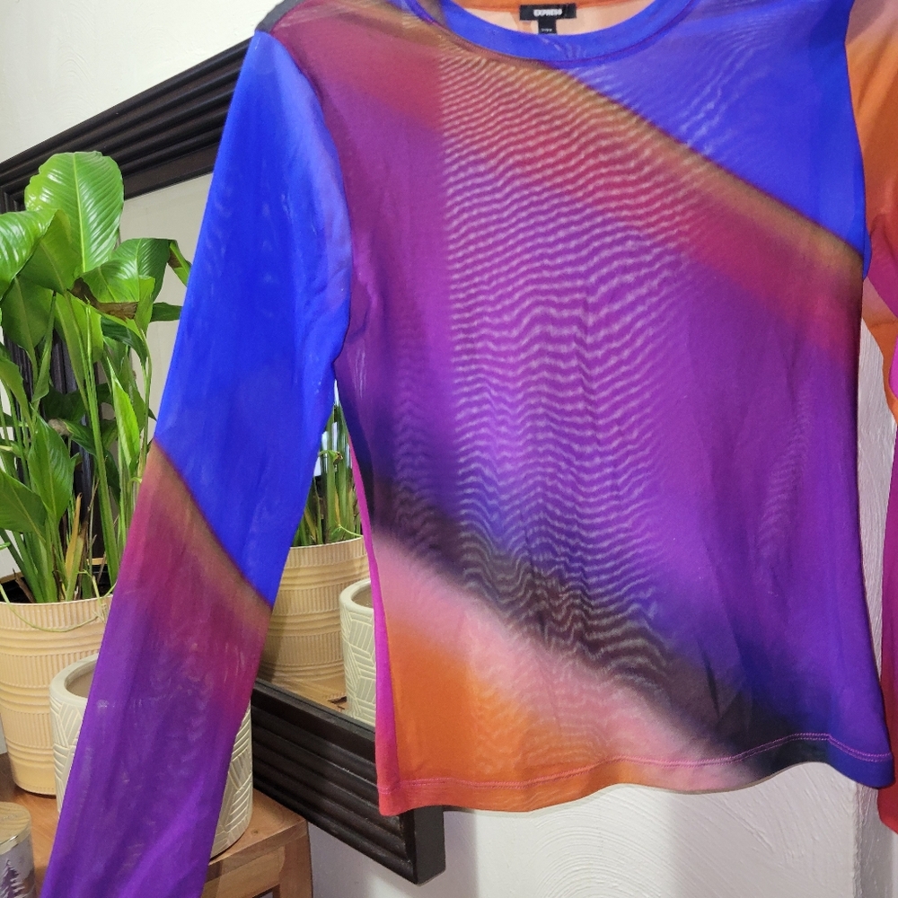 EXPRESS Sheer Multi Color Top S - Picture 3 of 3
